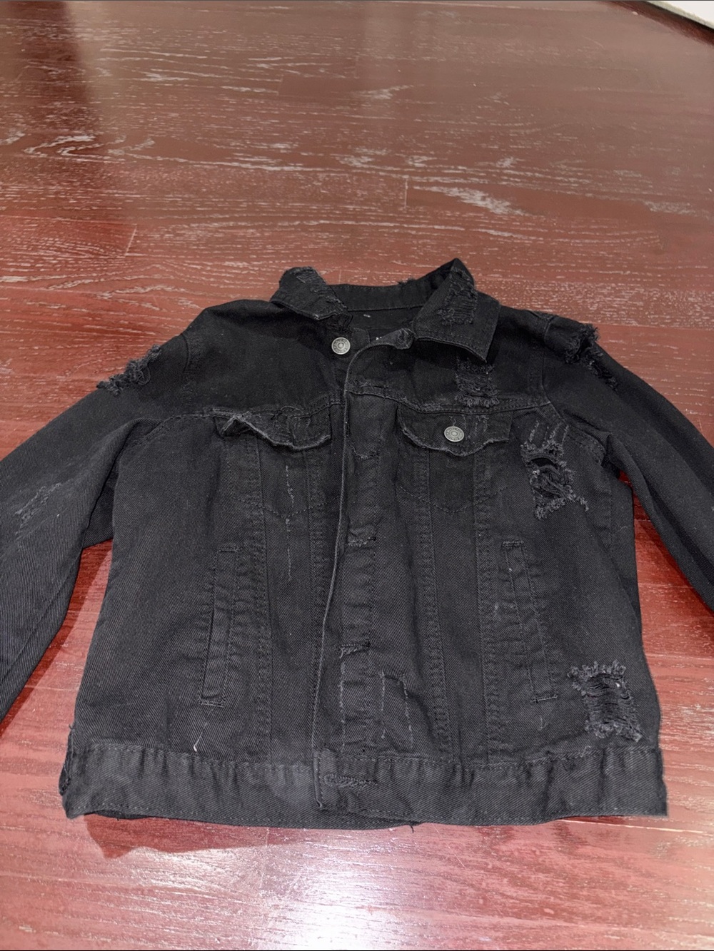 Black Distressed Kids Denim Jacket